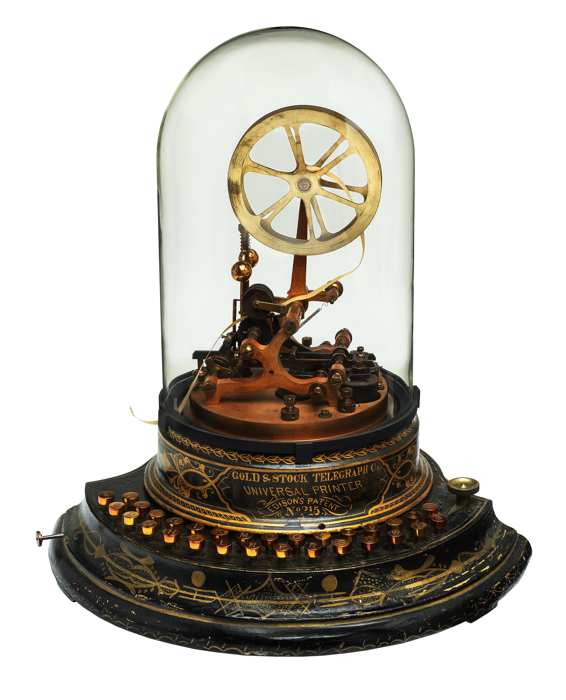 Thomas Edison's stock ticker under a glass dome